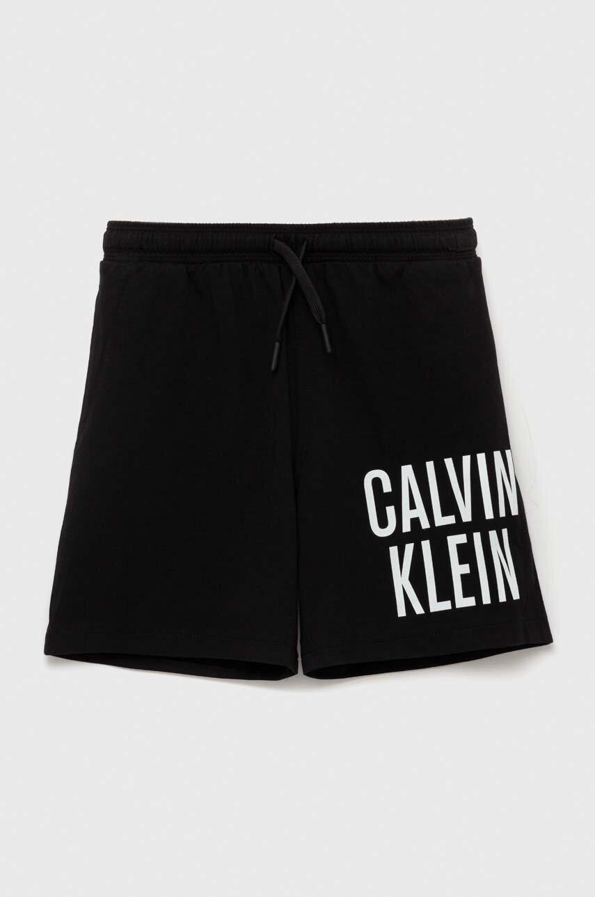 

Детски памучен къс панталон Calvin Klein Jeans в черно с регулируема талия, Черен
