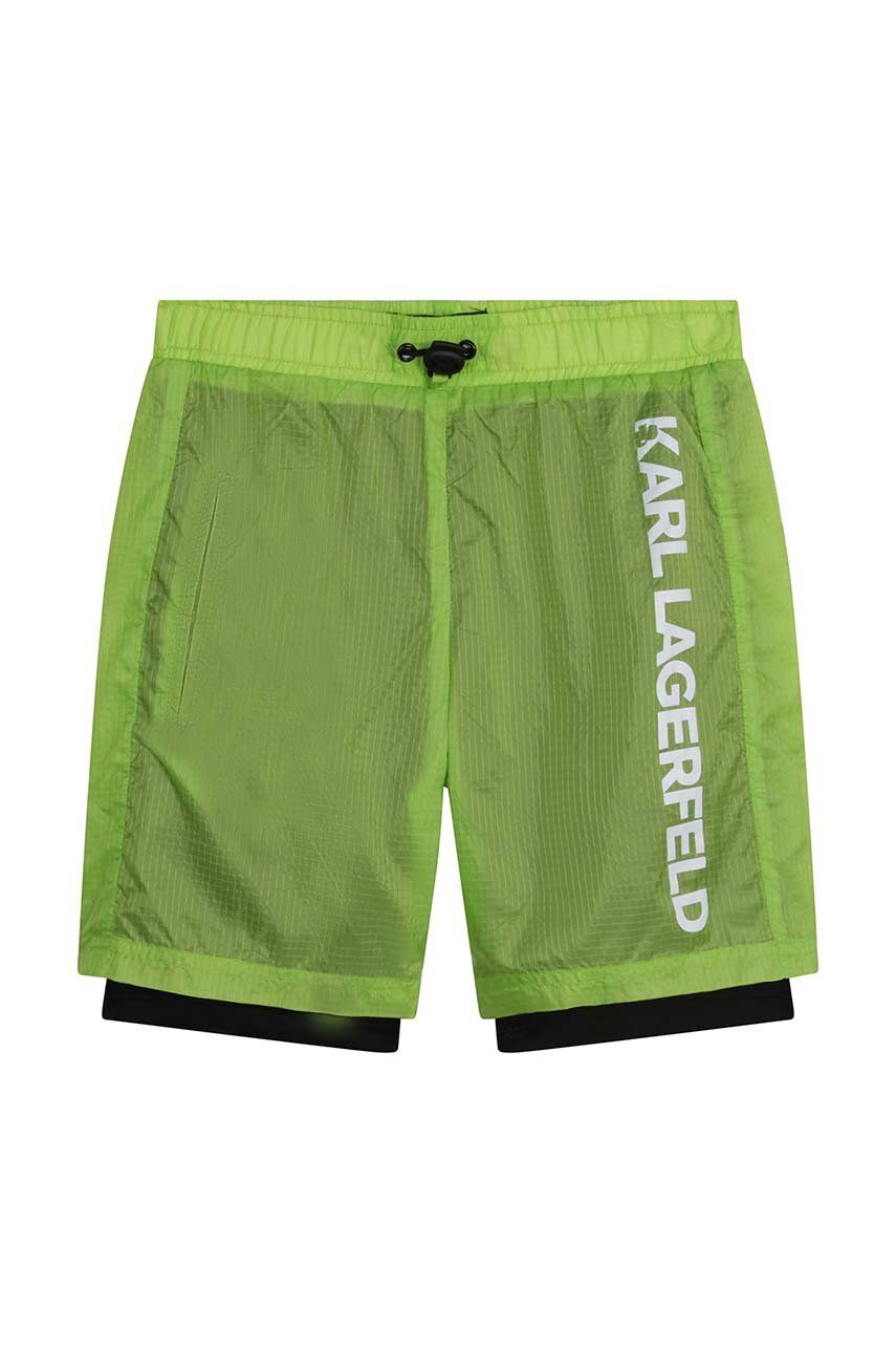 Dětské kraťasy Karl Lagerfeld zelená barva, nastavitelný pas - zelená -  95 % Polyester