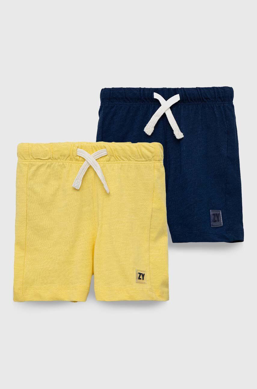 Dětské bavlněné šortky zippy 2-pack tmavomodrá barva, nastavitelný pas - žlutá -  100 % Bavlna