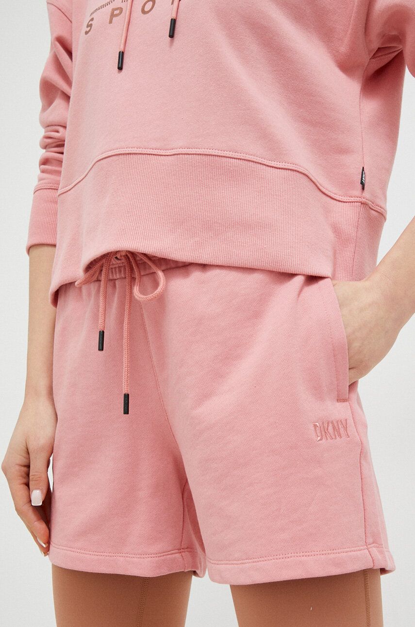 Bavlněné šortky Dkny růžová barva, hladké, high waist - růžová -  100 % Bavlna