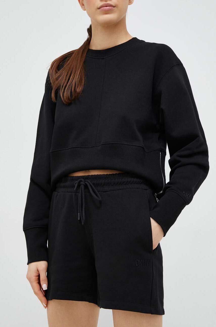

Памучен къс панталон Dkny в черно с изчистен дизайн с висока талия, Черен