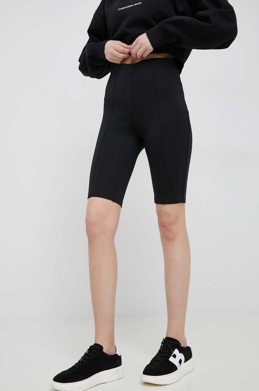 Kraťasy Calvin Klein dámské, černá barva, hladké, medium waist - černá -  92 % Polyester