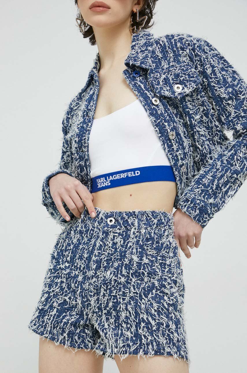 Karl Lagerfeld Jeans pantaloni scurti femei, culoarea albastru marin, modelator, high waist