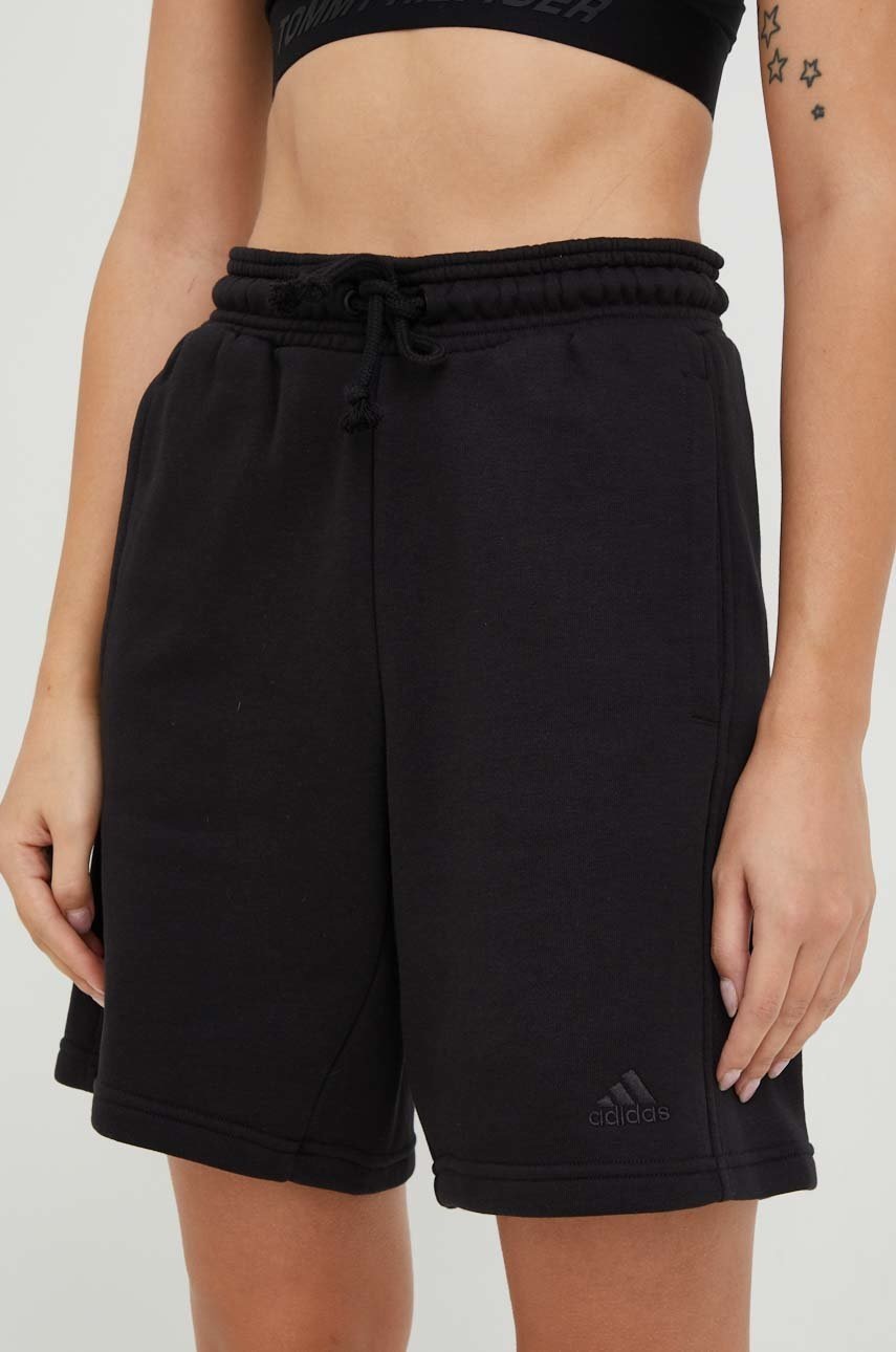 Kraťasy adidas dámské, černá barva, hladké, high waist - černá -  80 % Bavlna