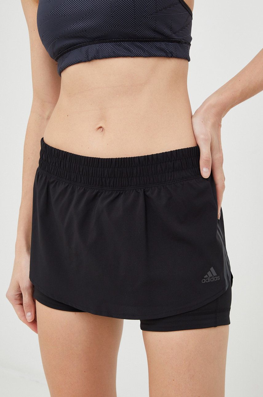Adidas Performance Pantaloni Scurti De Alergare Run Icons Femei, Culoarea Negru, Cu Imprimeu, Medium Waist