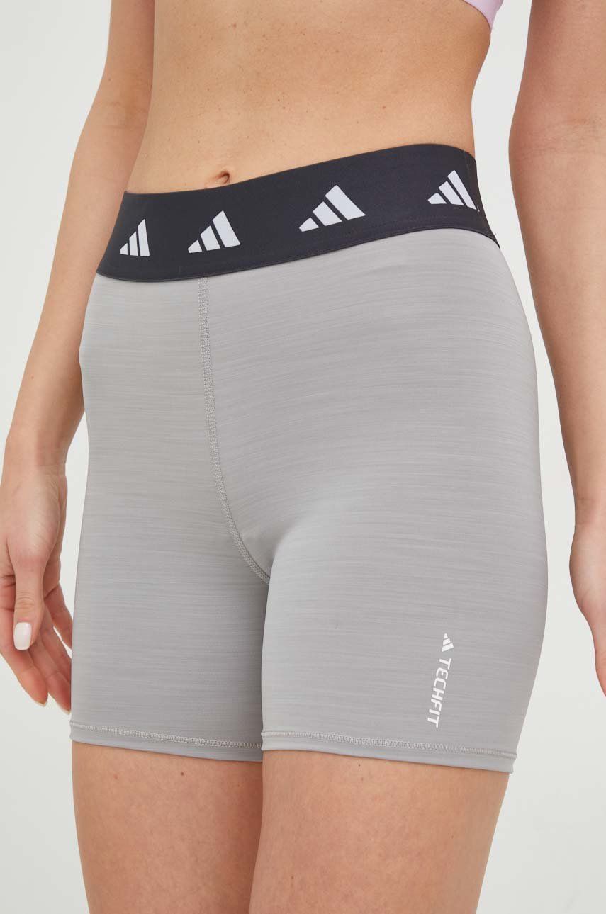 Adidas Performance pantaloni scurti de antrenament Techfit femei, culoarea gri, cu imprimeu, high waist image