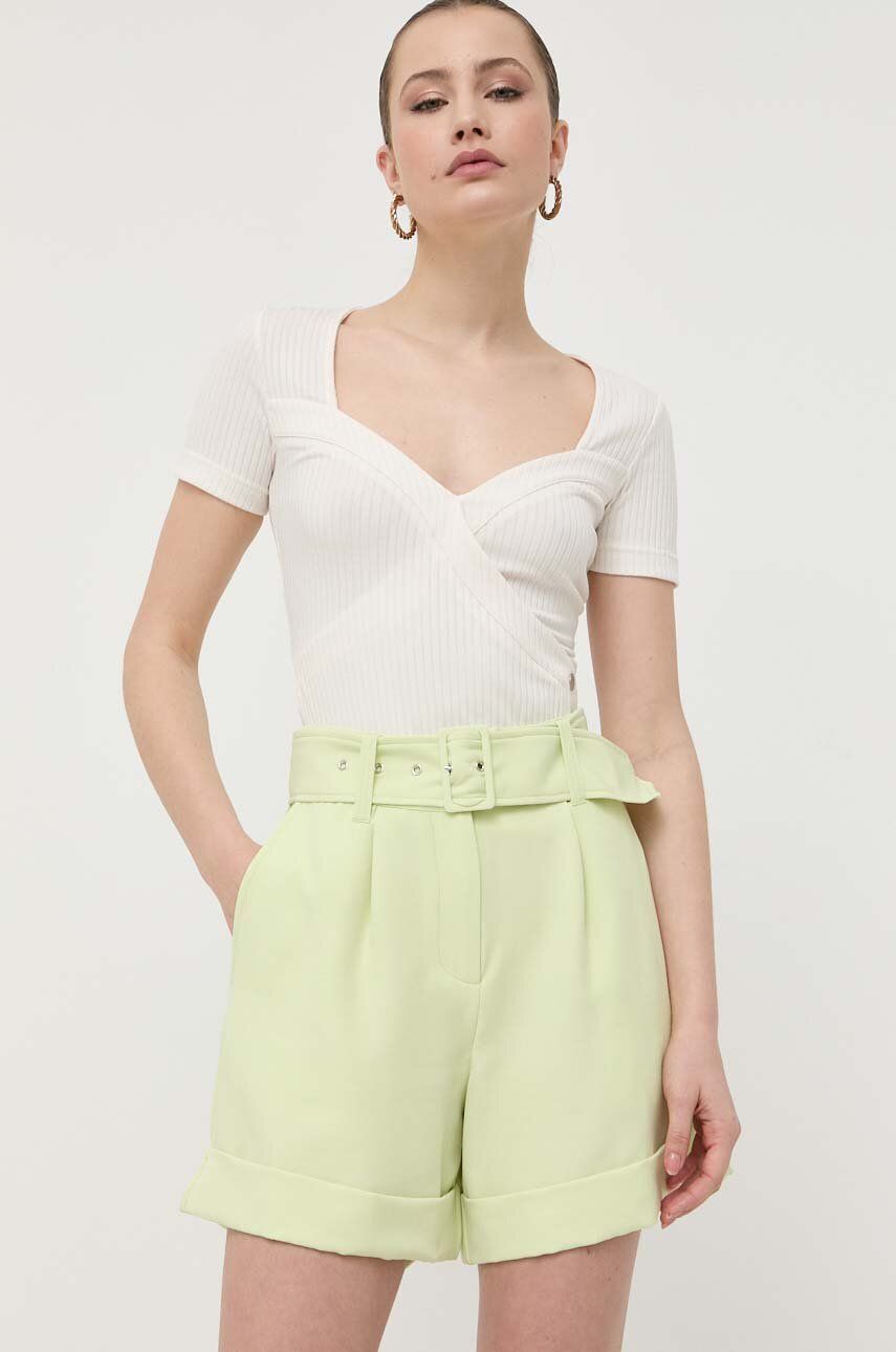 Kraťasy Guess dámské, zelená barva, hladké, high waist - zelená -  92 % Polyester