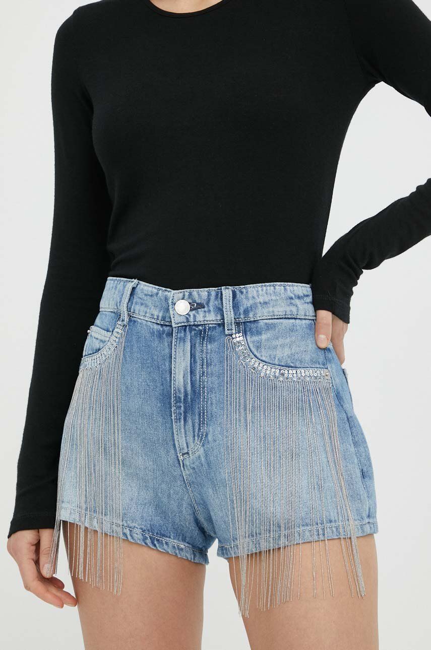 Levně Džínové šortky Guess dámské, s aplikací, high waist