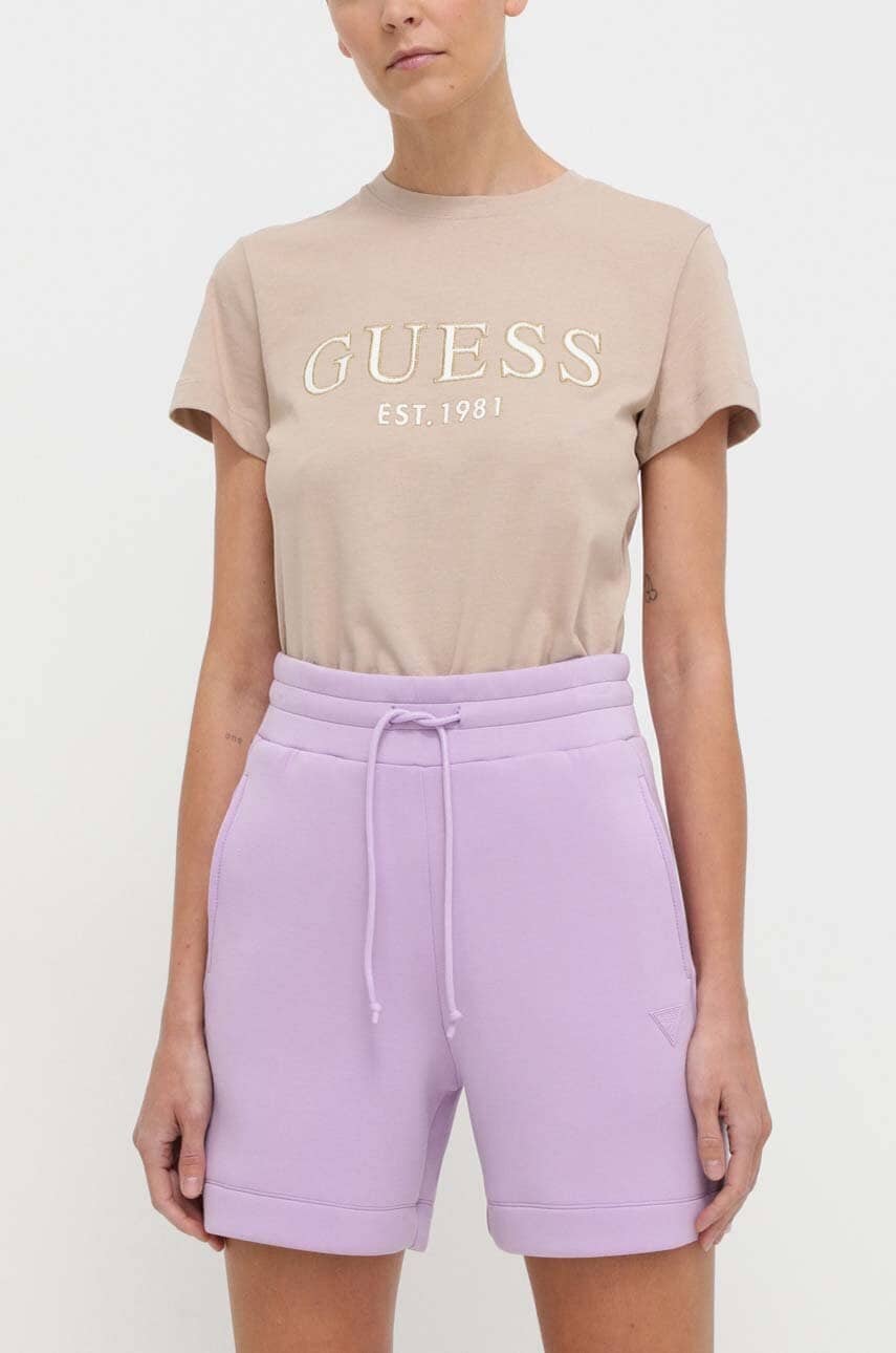 Levně Kraťasy Guess ELLY dámské, fialová barva, hladké, high waist, V2YD10 K7UW2