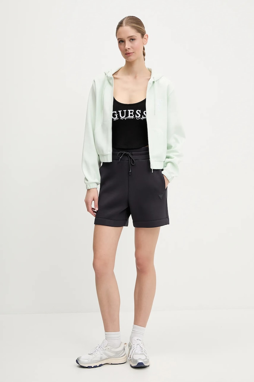 Шорты Guess женские цвет бежевый однотонные высокая посадка Шорты Guess женские цвет бежевый однотонные высокая посадка