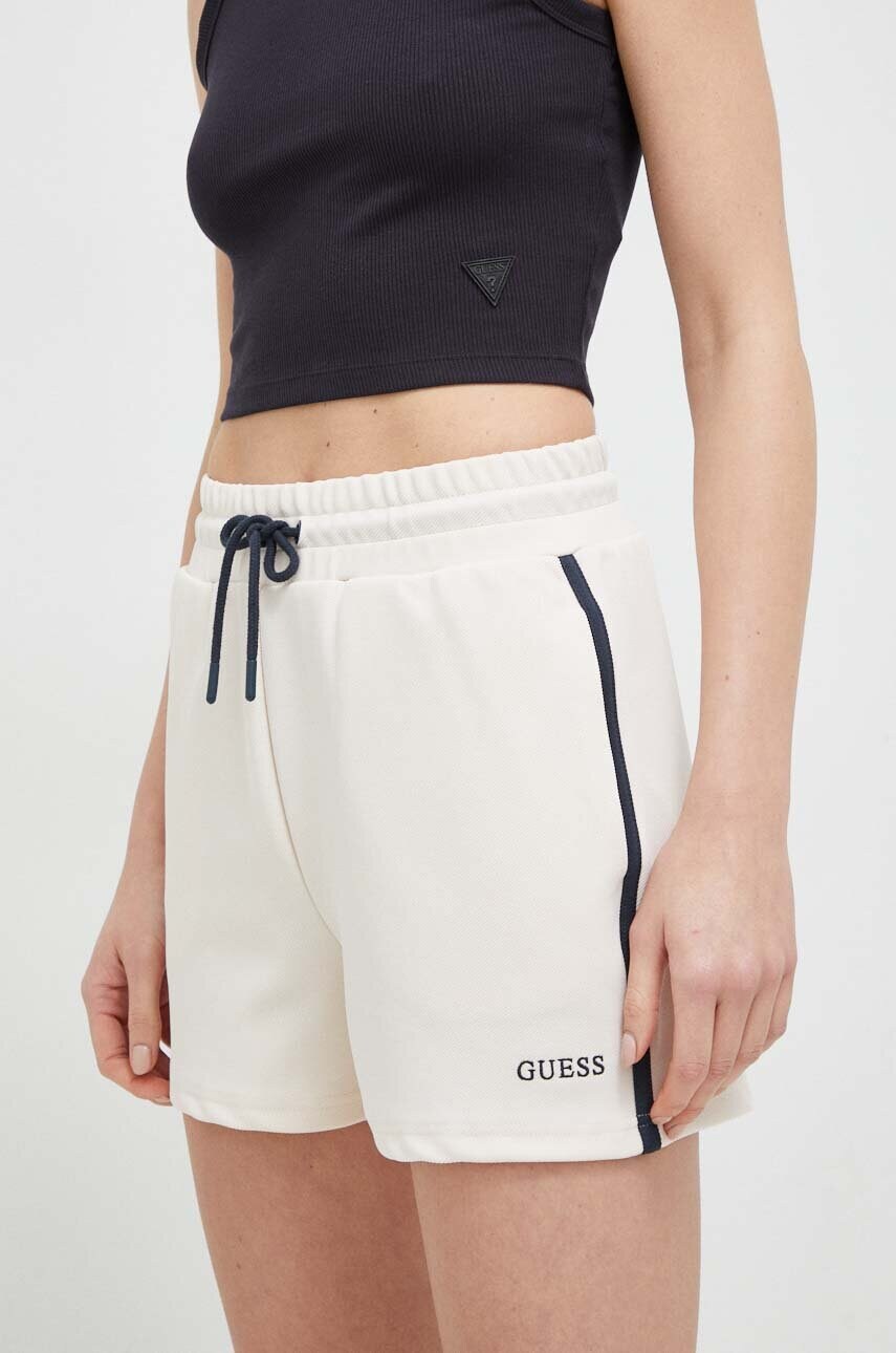 

Шорты Guess женские цвет бежевый с узором высокая посадка