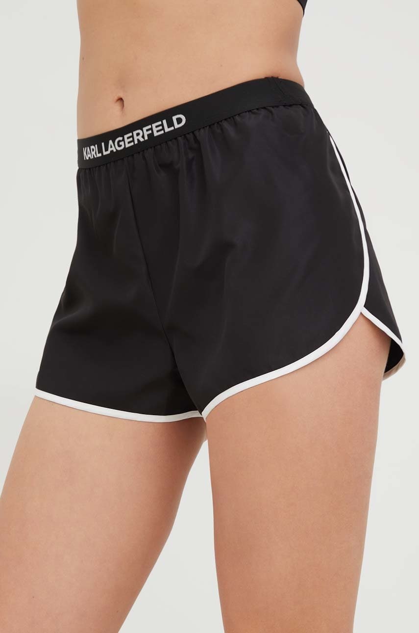 Karl lagerfeld pantaloni scurti femei, culoarea negru, neted, medium waist