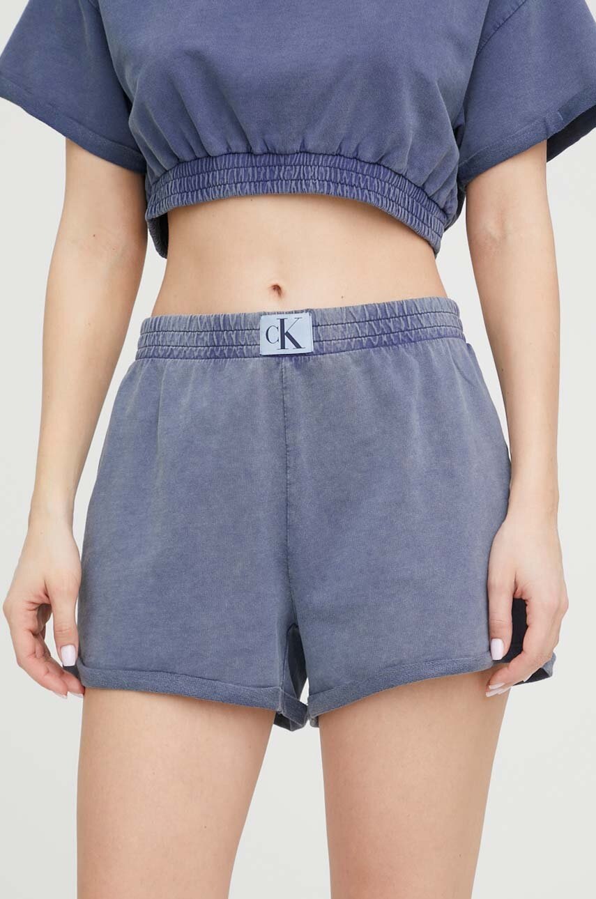 

Памучен къс панталон Calvin Klein в тъмносиньо с изчистен дизайн с висока талия, Тъмносин