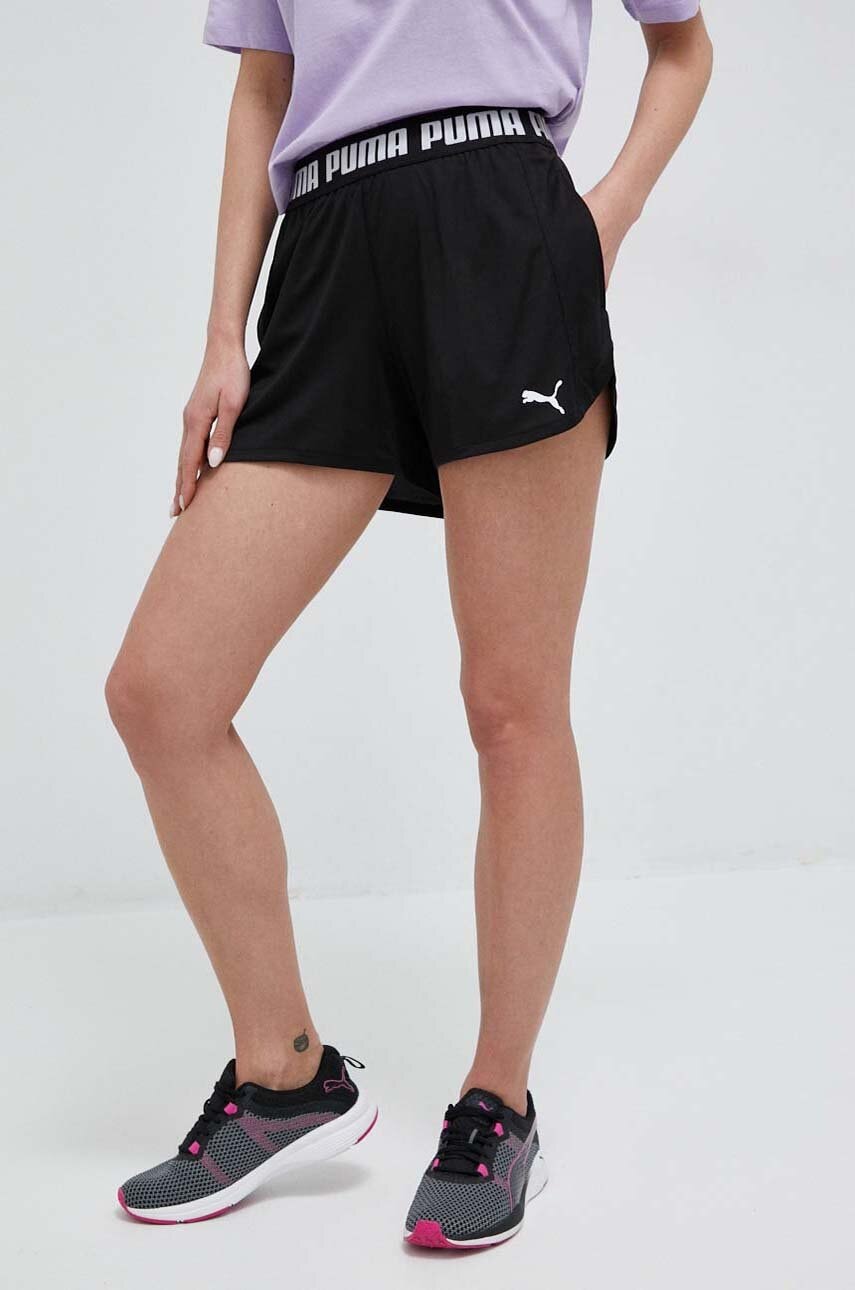 Puma Pantaloni Scurti De Antrenament Train All Day Culoarea Negru, Cu Imprimeu, High Waist