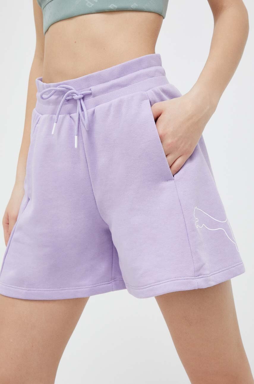 Puma Pantaloni Scurti Femei, Culoarea Violet, Cu Imprimeu, High Waist