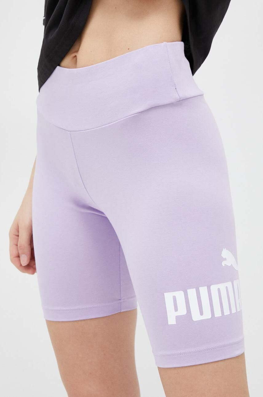 Puma pantaloni scurți femei, culoarea violet, cu imprimeu, high waist 848347.