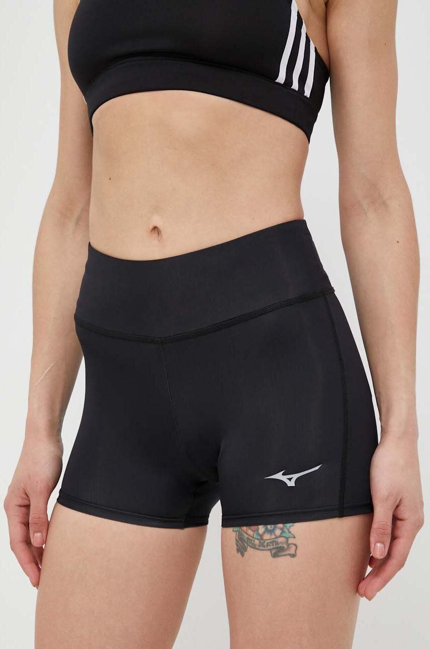 Mizuno Pantaloni Scurti De Alergare Impulse Core Culoarea Negru, Neted, High Waist