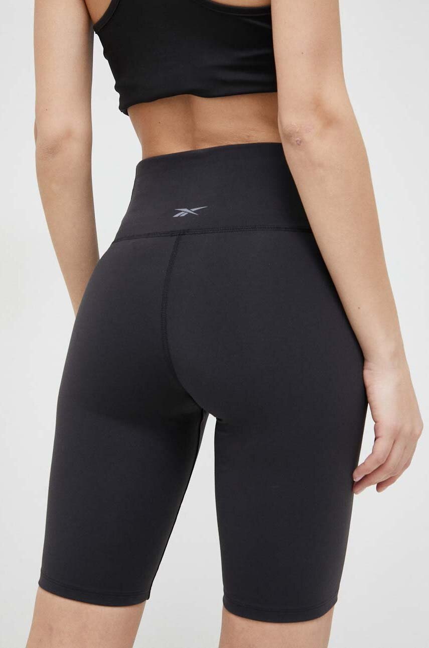 Reebok edzős rövidnadrág Lux fekete, sima, magas derekú termék 2. képe