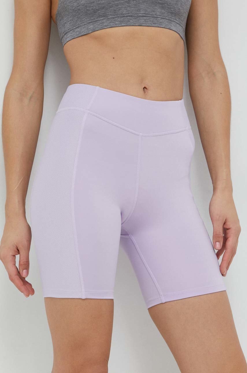 Levně Šortky na jógu Reebok fialová barva, high waist