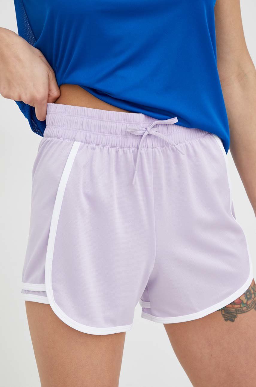 Levně Tréninkové šortky Reebok Workout Ready dámské, fialová barva, s aplikací, high waist