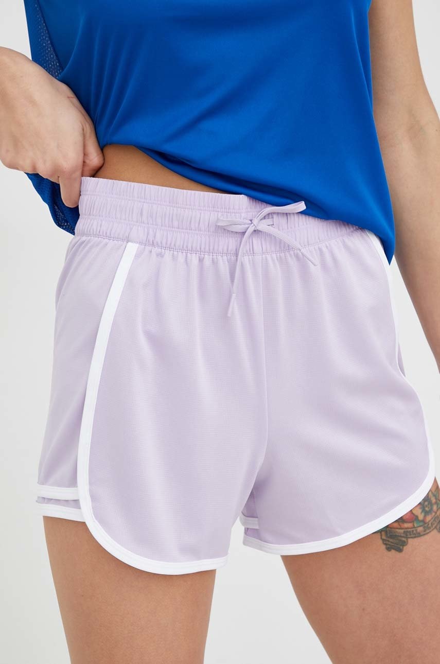 Reebok Pantaloni Scurti De Antrenament Workout Ready Femei, Culoarea Violet, Cu Imprimeu, High Waist