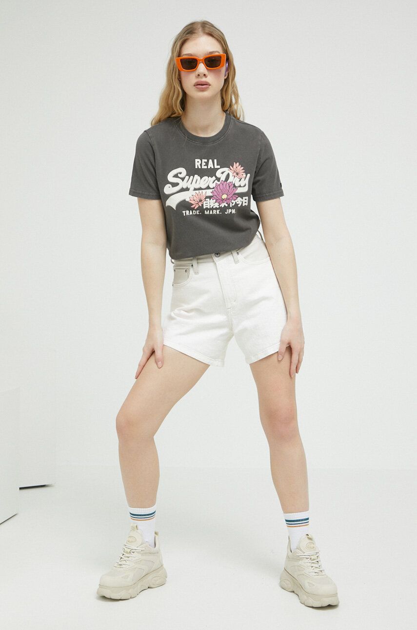 E-shop Džínové šortky Abercrombie & Fitch dámské, béžová barva, hladké, high waist