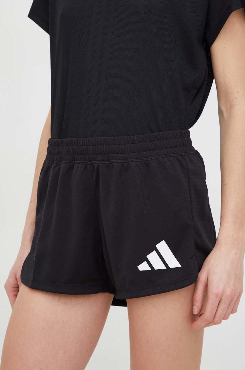 Tréninkové šortky adidas Performance Pacer 3-Bar dámské, černá barva, s potiskem, high waist - černá