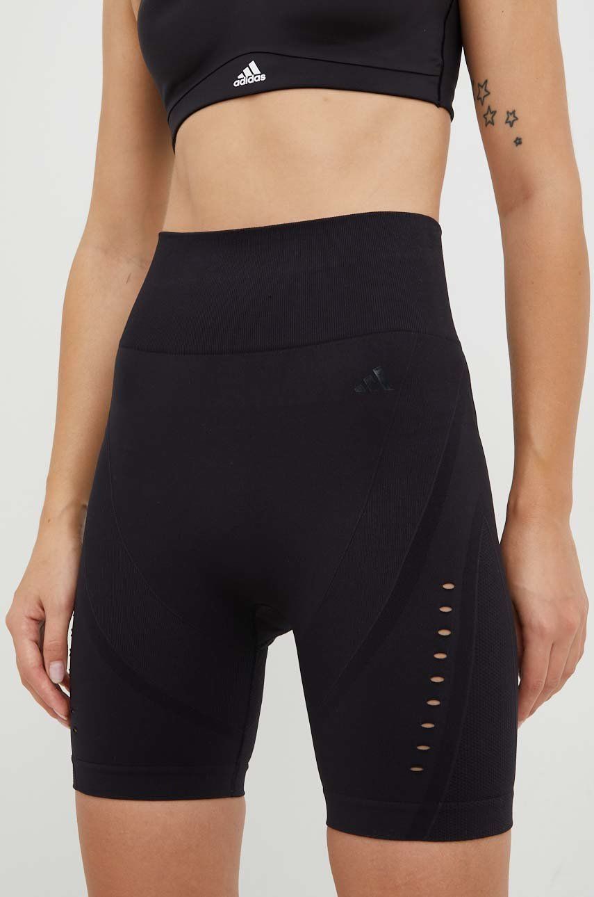 Adidas Performance pantaloni scurți de yoga Aeroknit 2.0 femei, culoarea negru, neted, high waist