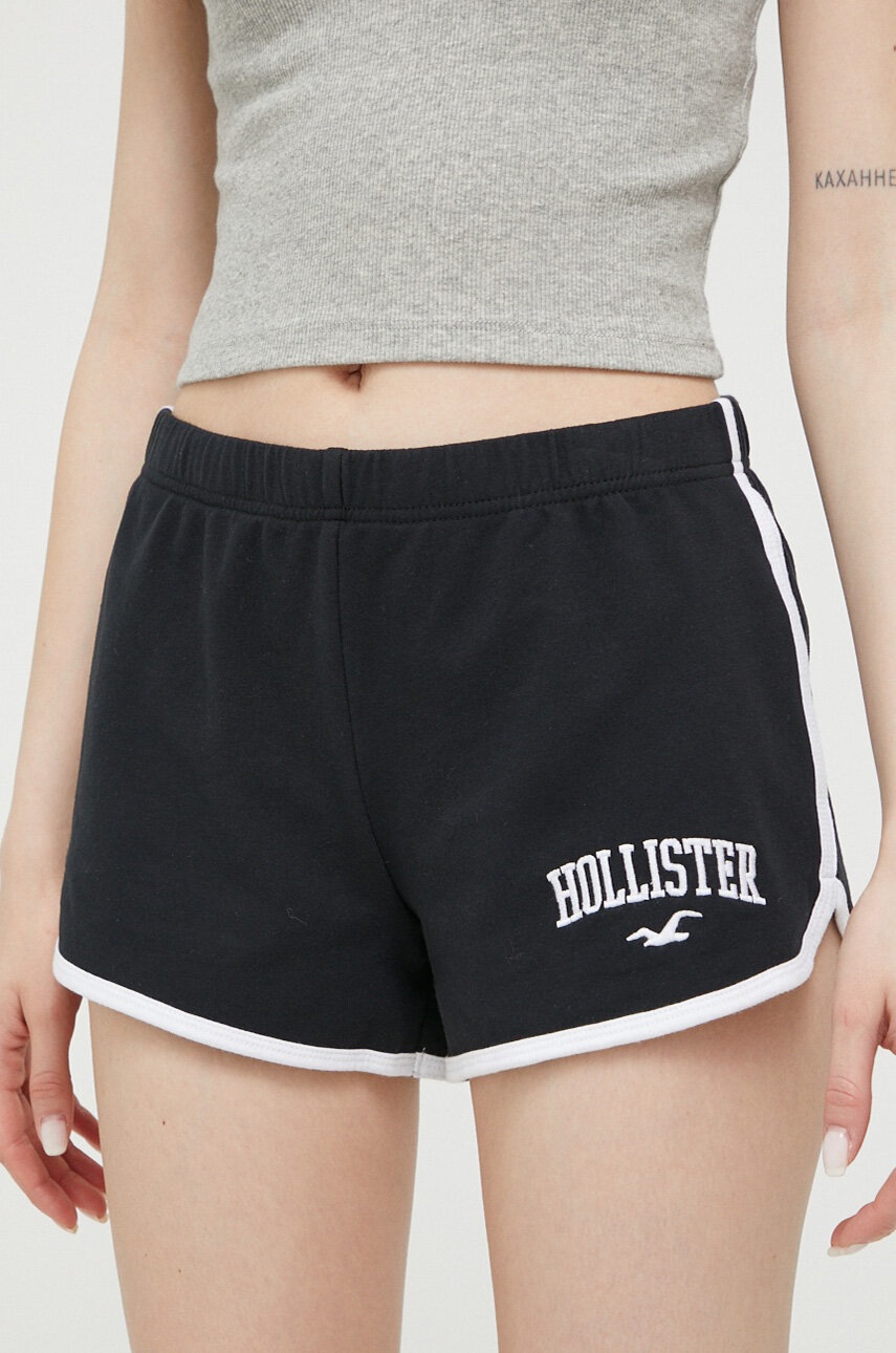 Levně Kraťasy Hollister Co. dámské, černá barva, s aplikací, high waist