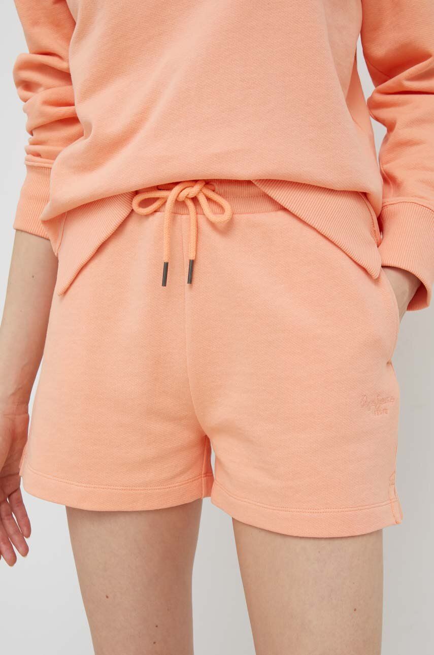 Bavlněné šortky Pepe Jeans Whitney oranžová barva, hladké, high waist - oranžová -  100 % Bavln