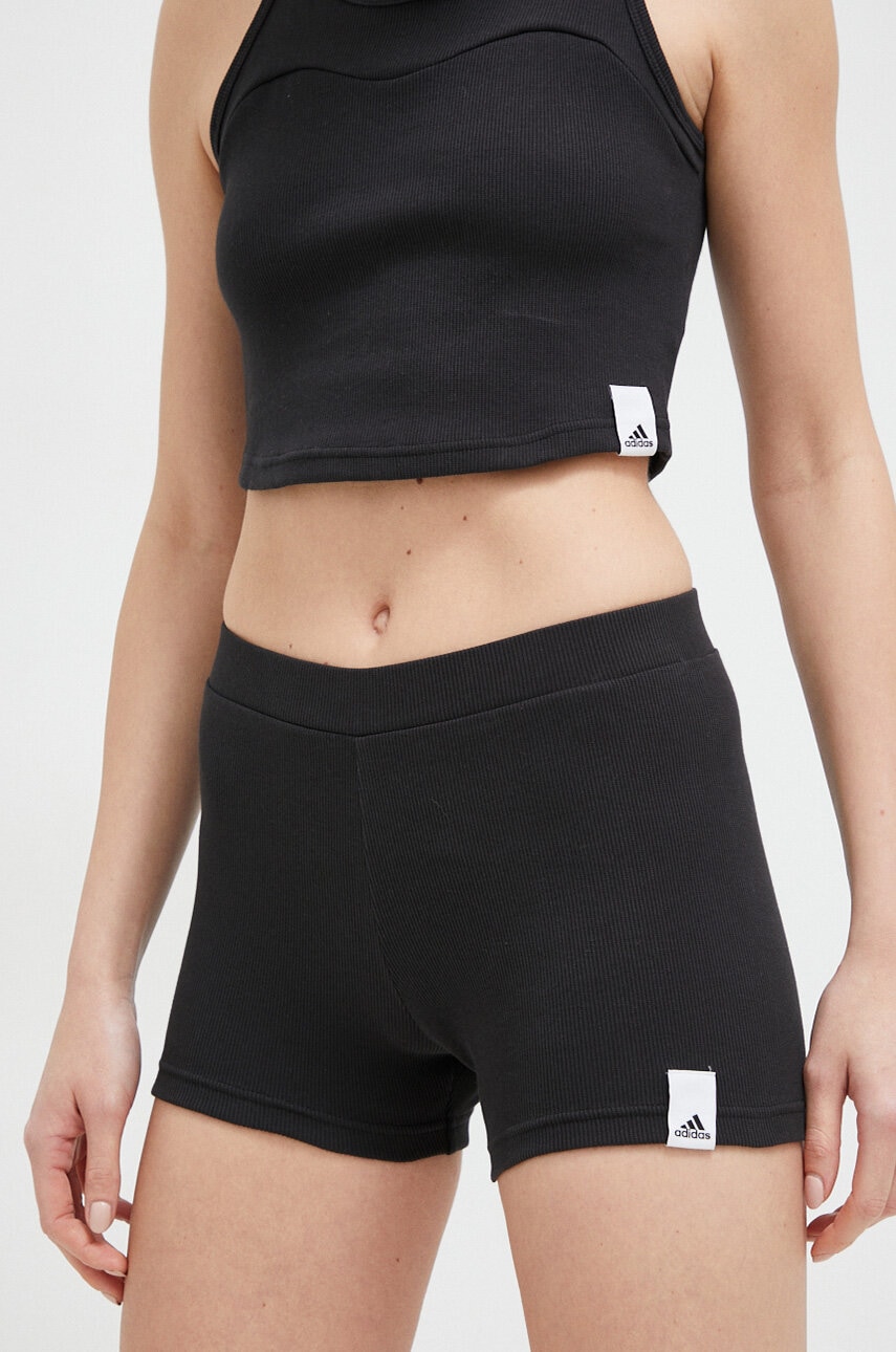 Adidas Pantaloni Scurti Femei, Culoarea Negru, Neted, High Waist