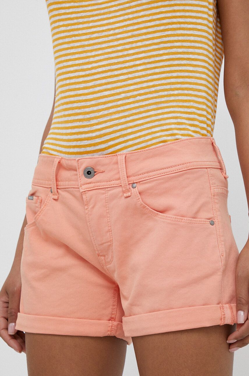 Kraťasy Pepe Jeans Siouxie dámské, oranžová barva, hladké, medium waist