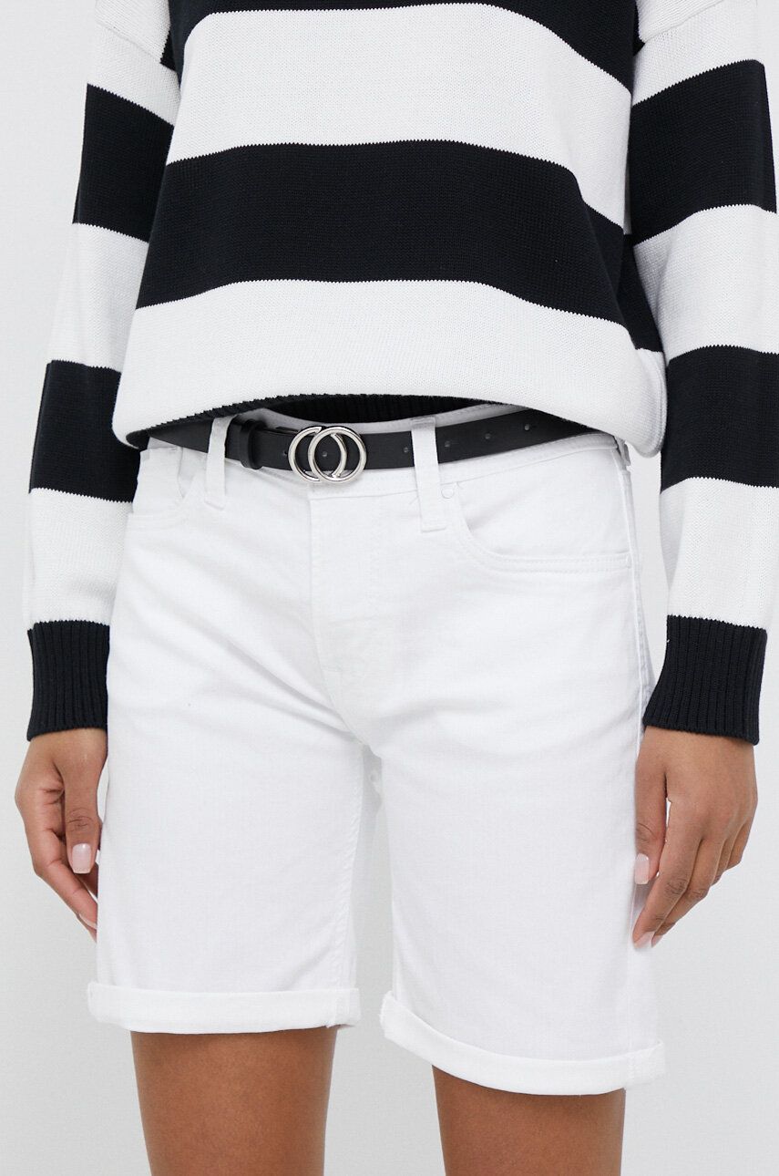 Levně Džínové šortky Pepe Jeans Poppy dámské, bílá barva, hladké, medium waist