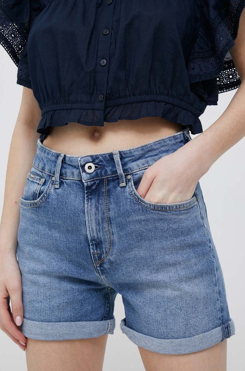 Levně Džínové šortky Pepe Jeans Mary dámské, hladké, high waist