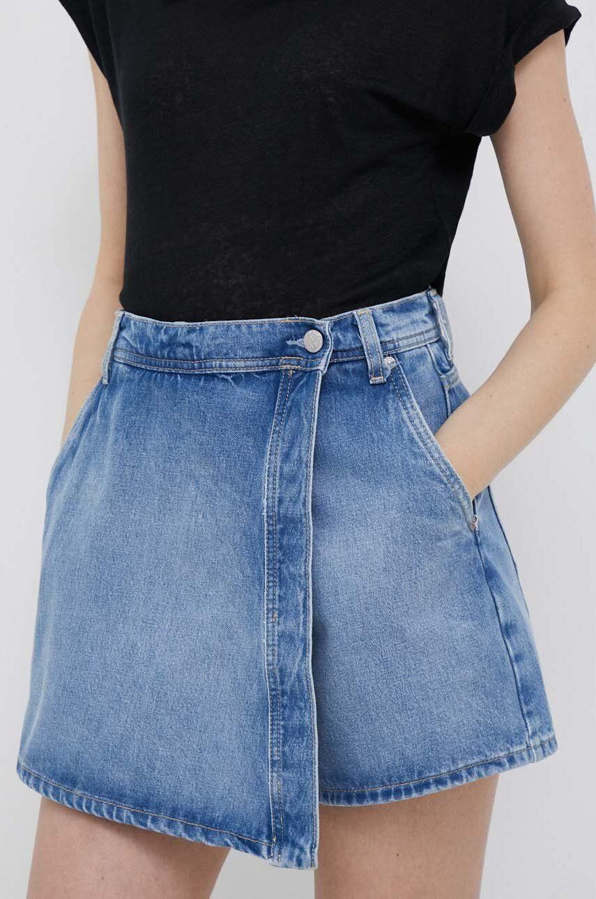 Džínové šortky Pepe Jeans Tammy dámské, hladké, high waist - modrá -  100 % Bavlna