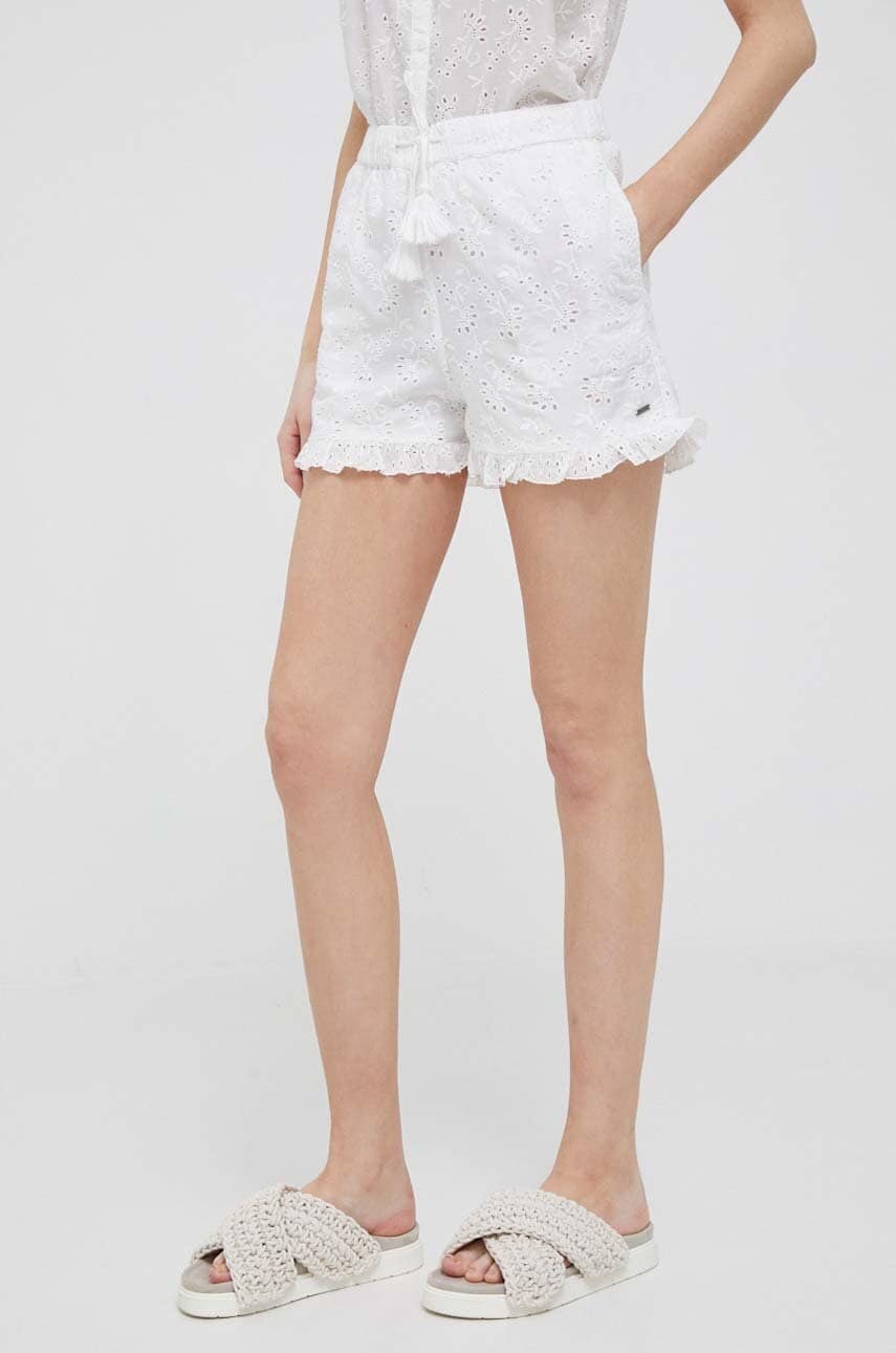 Bavlněné šortky Pepe Jeans Cleva bílá barva, hladké, high waist