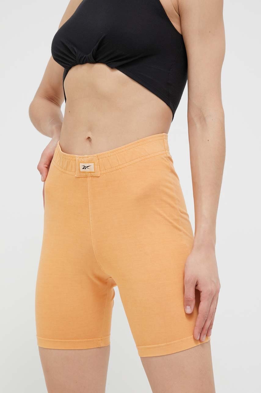 Reebok Classic pantaloni scurti femei, culoarea portocaliu, neted, high waist