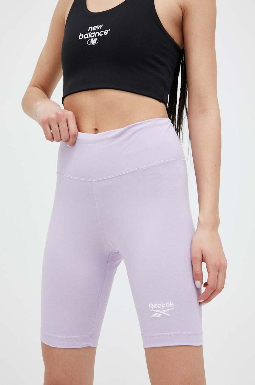 Reebok pantaloni scurti Reebok Identity femei, culoarea violet, neted, high waist