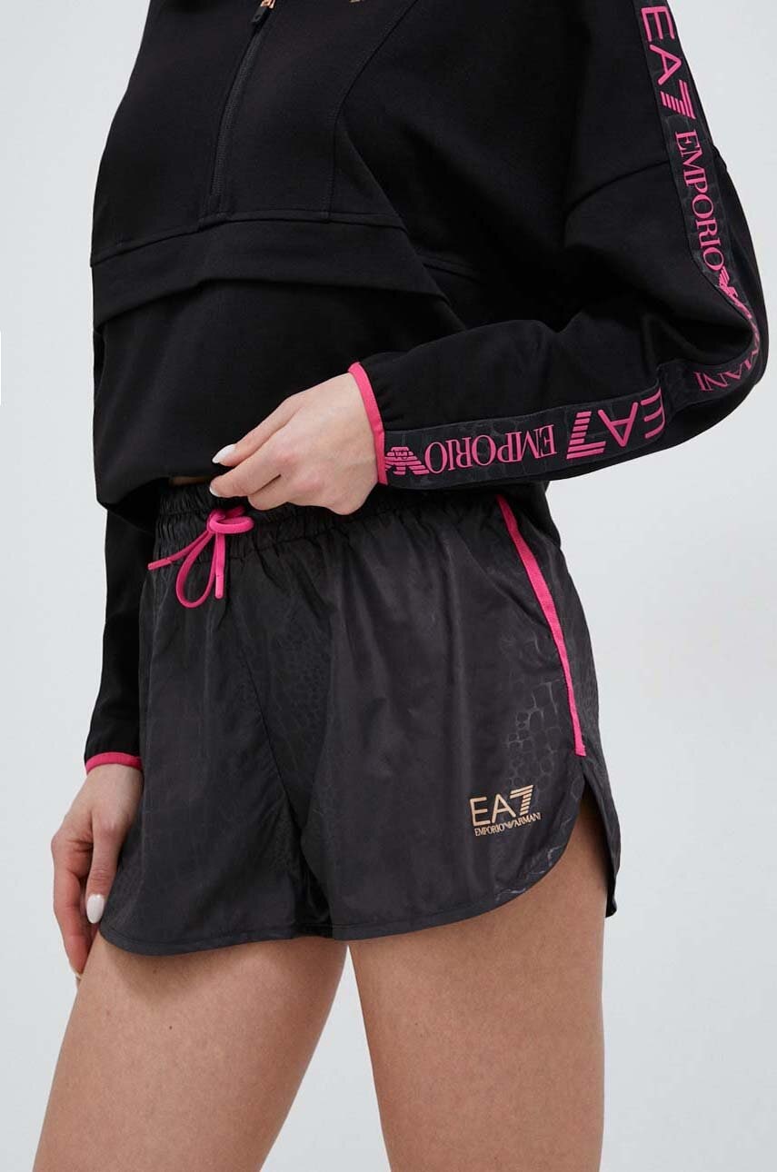Ea7 emporio armani pantaloni scurti femei, culoarea negru, modelator, medium waist