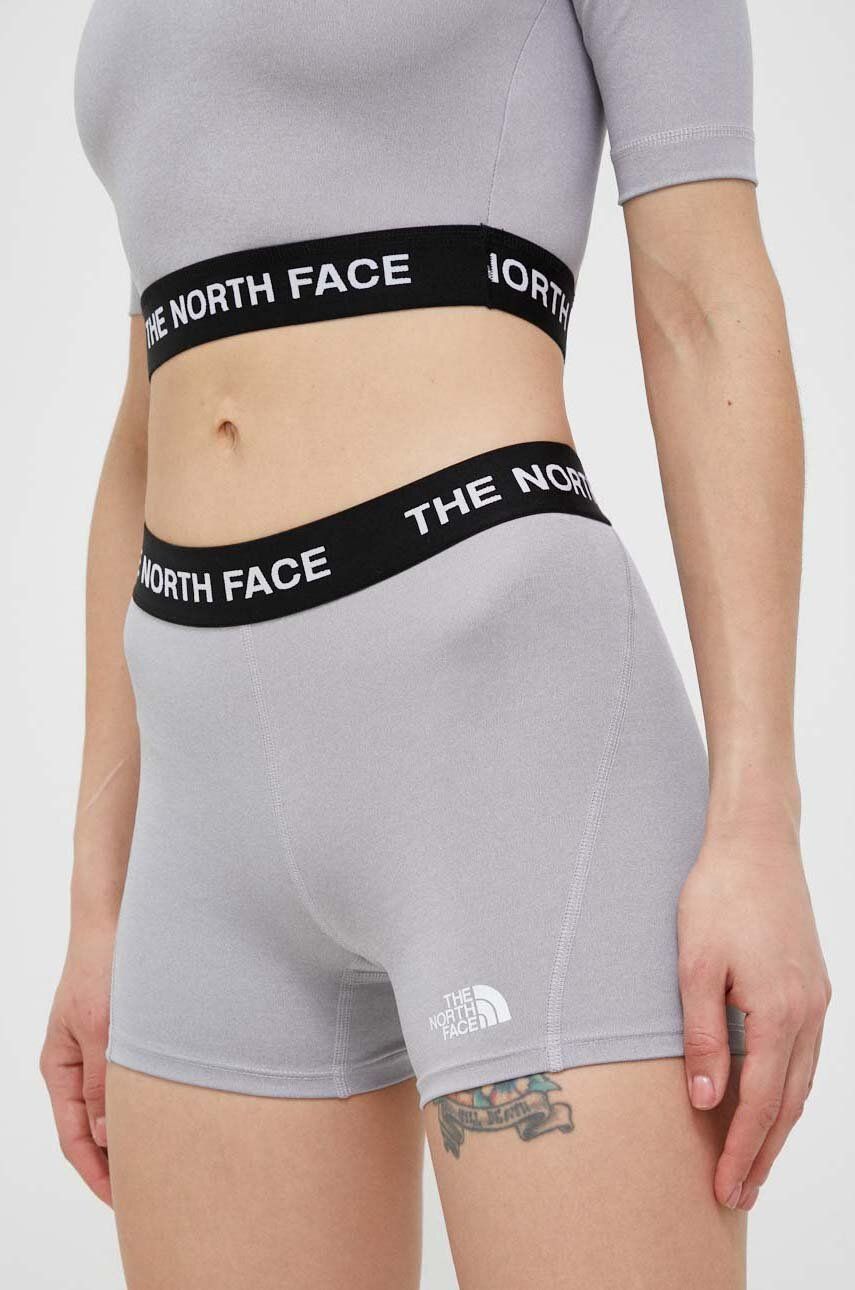 The North Face pantaloni scurți de antrenament culoarea gri, cu imprimeu, high waist answear.ro