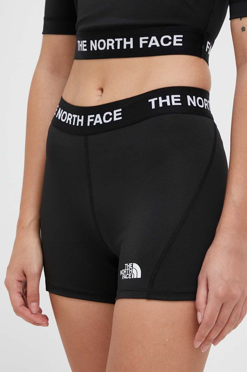 The North Face pantaloni scurți de antrenament culoarea negru, cu imprimeu, medium waist