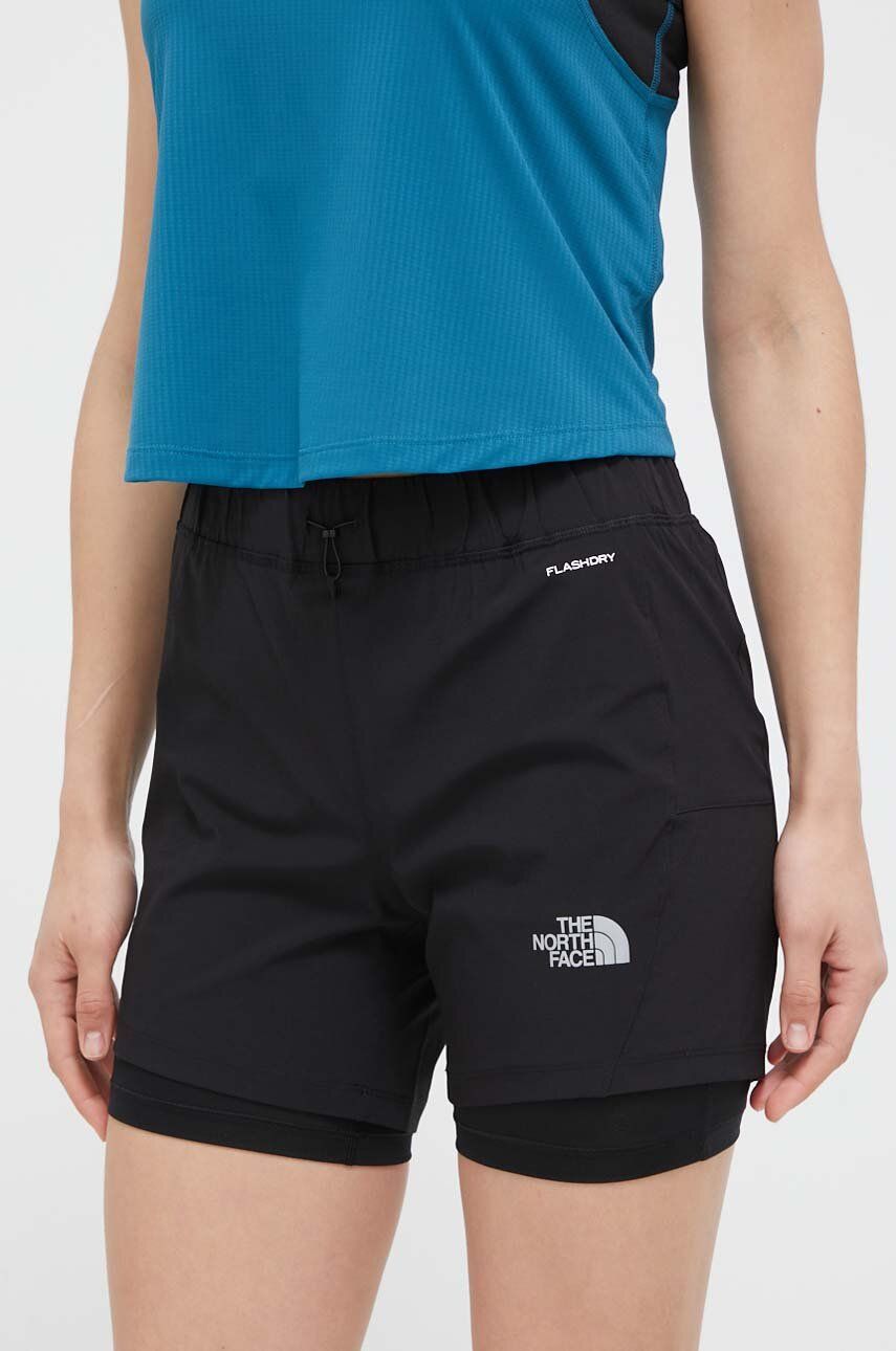 The North Face pantaloni scurti sport femei, culoarea negru, neted, high waist answear.ro