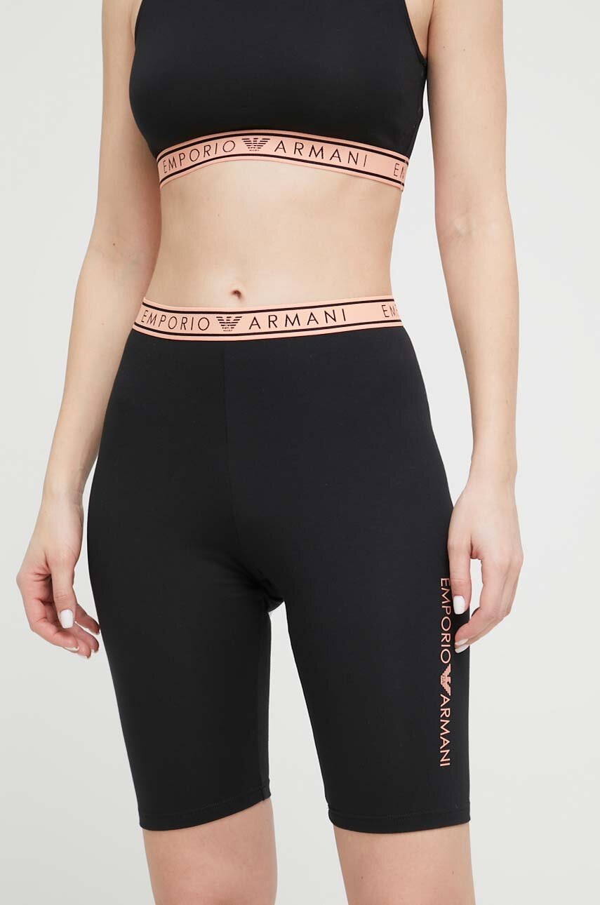 

Къс панталон Emporio Armani Underwear в черно с принт с висока талия, Черен