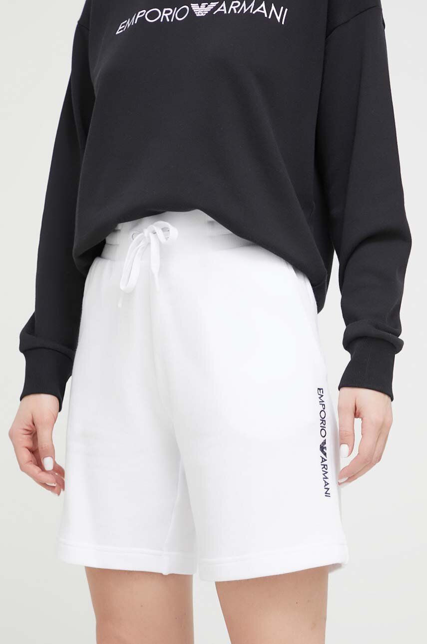 Emporio Armani Underwear pantaloni scurti femei, culoarea alb, cu imprimeu, high waist alb