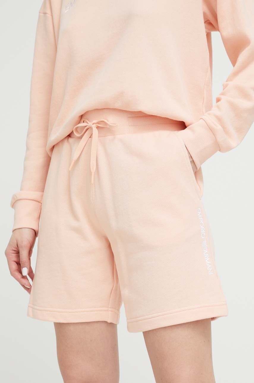 Kraťasy Emporio Armani Underwear dámské, růžová barva, s potiskem, high waist - růžová -  Hlavn