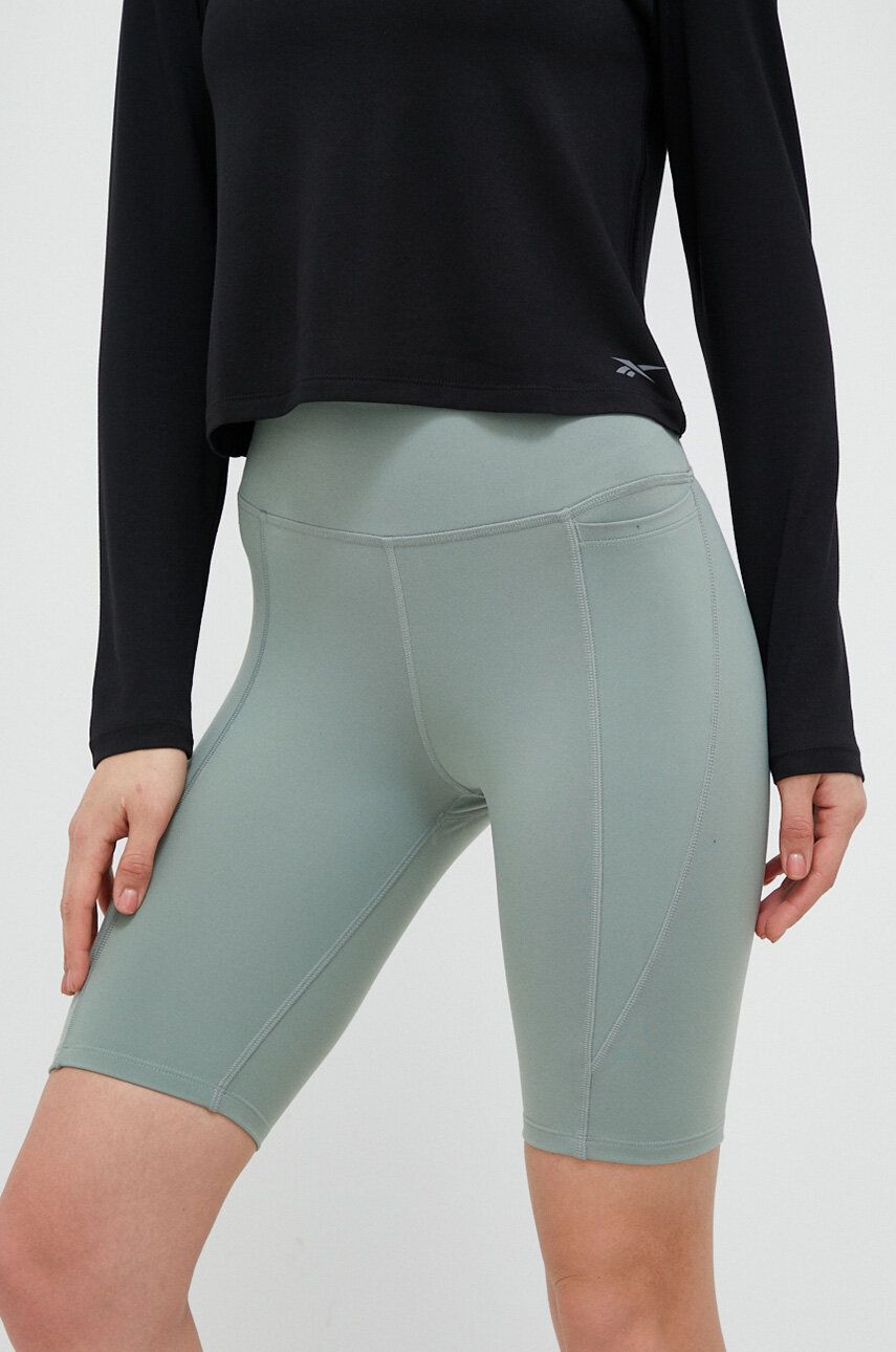 E-shop Tréninkové šortky Reebok Lux zelená barva, hladké, high waist