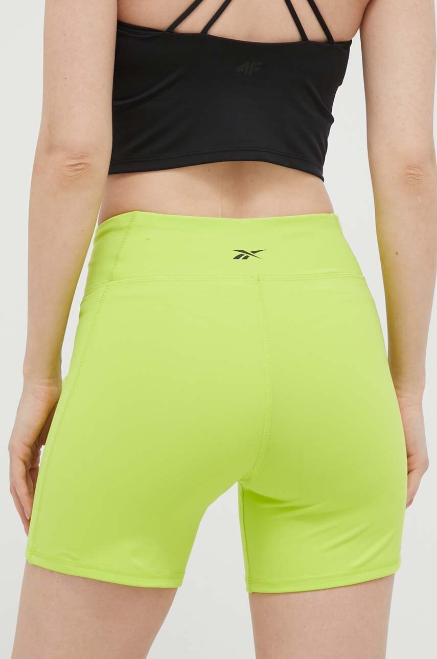 Reebok Pantaloni Scurti De Antrenament Lux Culoarea Verde, Neted, High Waist