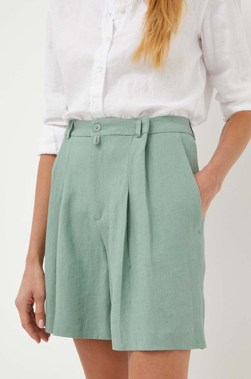 Drykorn pantaloni scurti femei, culoarea verde, neted, high waist answear.ro