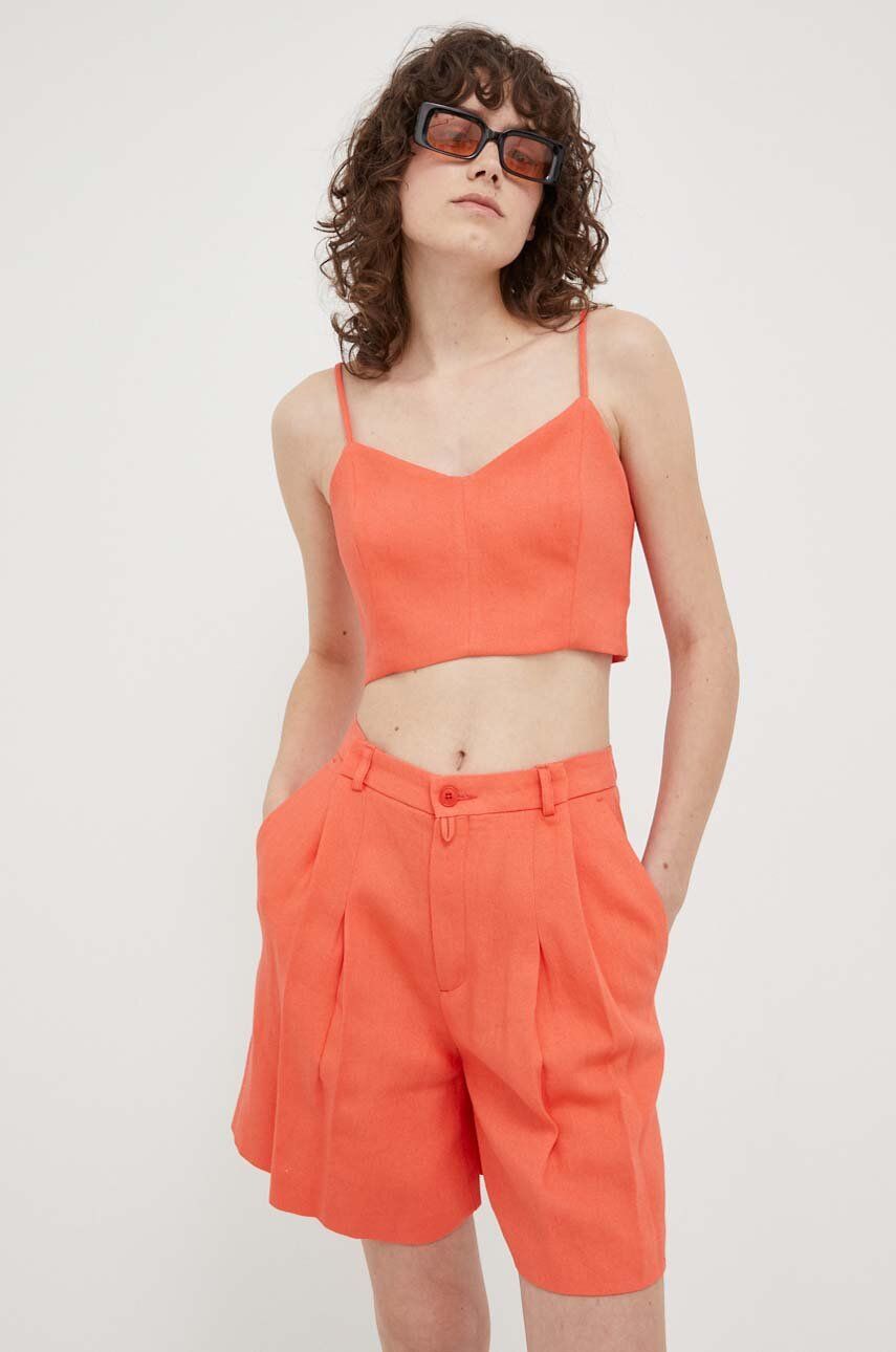 Drykorn pantaloni scurti din in culoarea portocaliu, neted, high waist