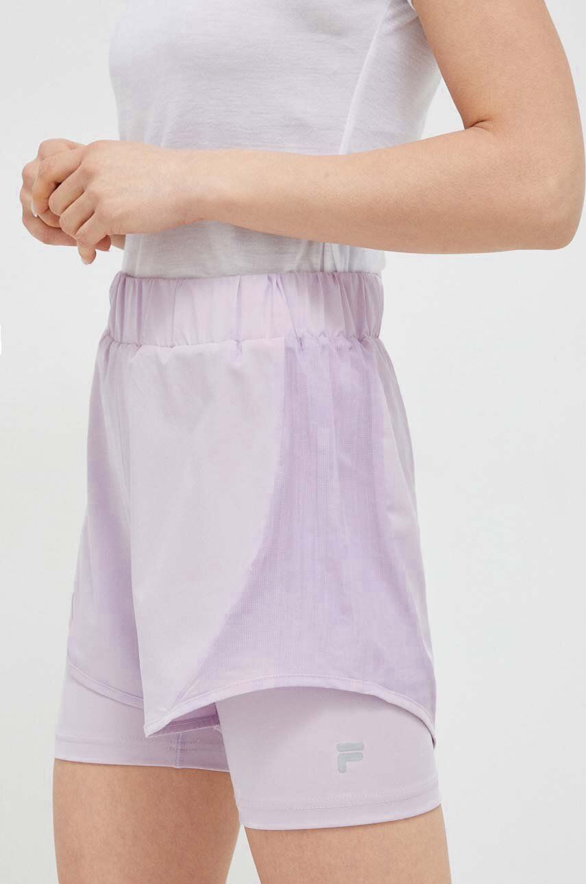 Tréninkové šortky Fila Revin fialová barva, hladké, high waist - fialová -  Materiál č. 1: 88 %